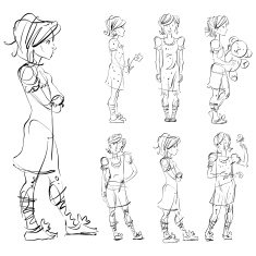 Set of vector full-length hand-drawn Caucasian teens black N5