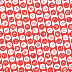 Red Striped Seamless Pattern with Dessert and Fruits Icons
