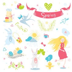 Spring childish illustration's set N2