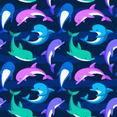 Colorful dolphins and waves pattern