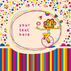 Doodle frame Seamless children background with juggling lion by bicycle N2
