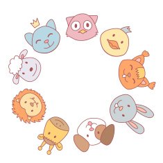 Vector circle frame with funny cute animals