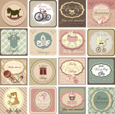 Baby shower invitation card set in vintage style