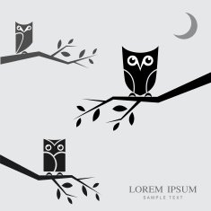 Vector image of an owls perched on branches