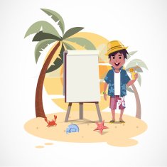 beach boy with presenting board vector illustration
