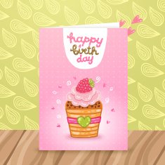 Happy Birthday postcard with a beautiful cupcake