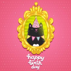 Happy Birthday card with a cat in frame