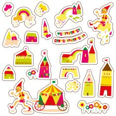 Cute cartoon buildings Set of children's stickers