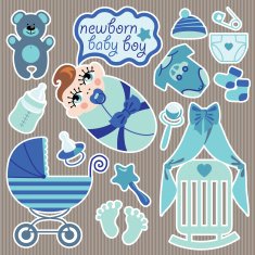 Cute elements for European newborn baby boy Strips background