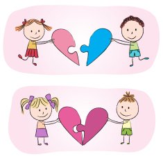 Kids with heart puzzle
