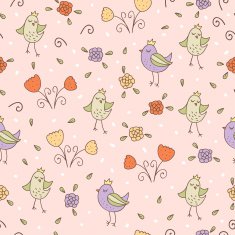 Cute vector seamless pattern with birds and flowers