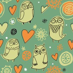 cute pattern with owls hearts and flowers N2