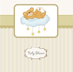 baby shower card with sleepy teddy bear N22