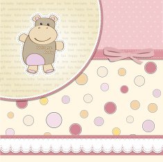 childish baby girl announcement card with hippo toy N21