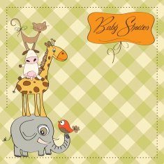 baby shower card with funny pyramid of animals N14