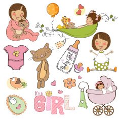 new baby girl elements set isolated on white background