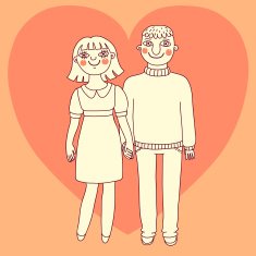 Drawn man and woman Young couple in love