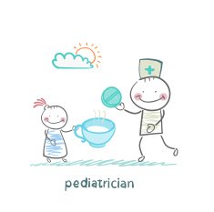pediatrician gives the tablet in a cup of baby