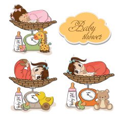 baby girl on weighing scale items set