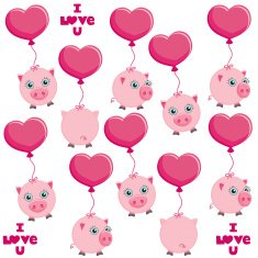 Cute pigs cartoons on the heart shaped balloons pattern