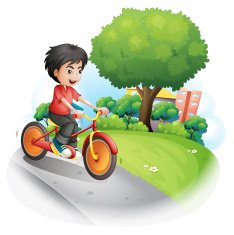 boy with a red shirt biking