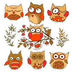 Set of 7 cute owls
