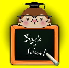 Funny monkey around a blackboard