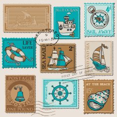 Vector Set of Retro SEA POST Stamps N2