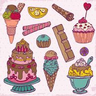 Set of Cakes Sweets and Desserts - hand drawn