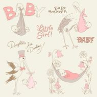 Vintage Baby Girl Shower and Arrival Doodle