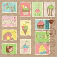 Sweet Cakes and Desserts Postage Stamps