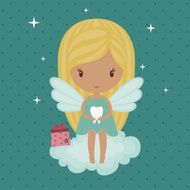 Cute little tooth fairy sitting on a cloud