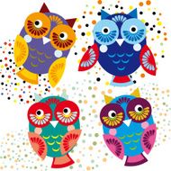Four bright colorful owls Vector set