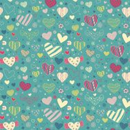 Romantic colorful seamless doodle floral texture with hearts