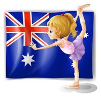 Young girl dancing in front of the Australian flag