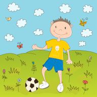 Vector boy with ball on the meadow