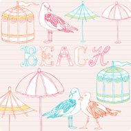 Seamless pattern with beach and gulls