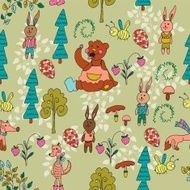 Seamless cartoon Background with Forest Animals