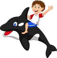 Cartoon Boy riding orca N2