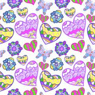 Funny seamless background with heart butterfly and flower N2