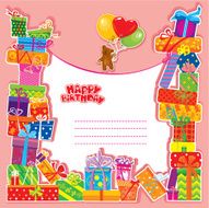 birthday card with teddy bear and gift boxes