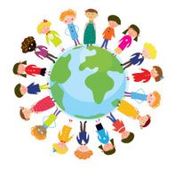 Children circle and globe cartoon
