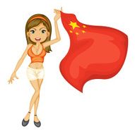 smiling girl with a national flag of China