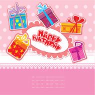 baby birthday card with gift boxes