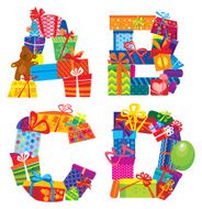 ABCD -letters are made of gift boxes and presents