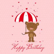 Little bear with umbrella and flying hearts