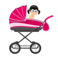 Cute baby girl sitting in stroller Illustration