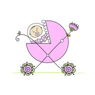 Newborn in baby&#039;s buggy for your design