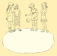 Vector oval frame with girls who play Ball