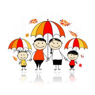 Autumn season Family with umbrellas for your design
